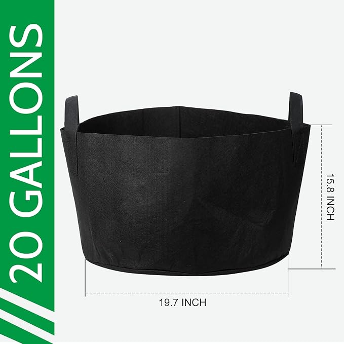 JERIA 12-Pack 20 Gallon Grow Bags, 300G Thickened Nonwoven Garden Pots,Heavy Duty Fabric Pots with Reinforced Handles