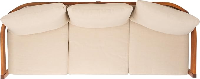 SAFAVIEH Outdoor Collection Theo Natural Teak Solid Wood/Taupe Cushion 3-Seater Sofa
