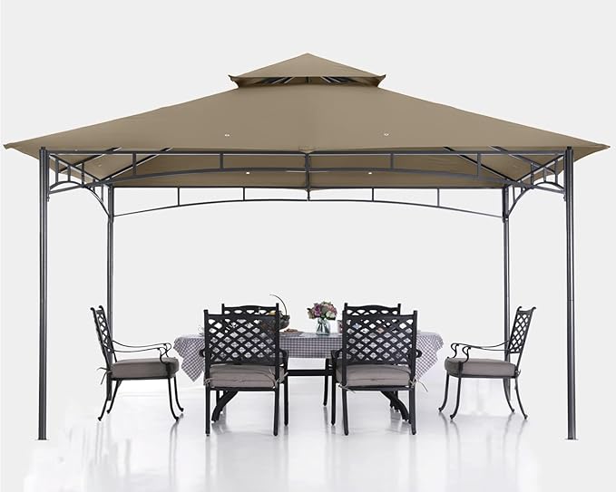 ABCCANOPY Gazebos for Patios 10x12 - Outdoor Steel Frame Gazebo for Lawn Backyard Garden Deck (Khaki)