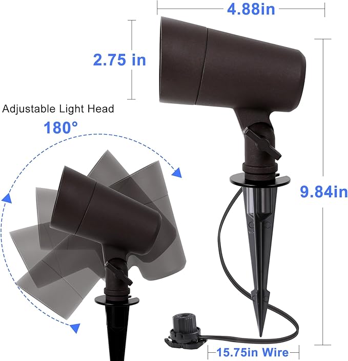 3CCT LED Landscape Lights with Connectors, 12V Low Voltage, 3000K/4000K/5000K Selectable, 3W, 200LM, Outdoor Waterproof Garden Pathway Lights Wall Tree Flag Spotlights with Spike Stand, 8 Pack