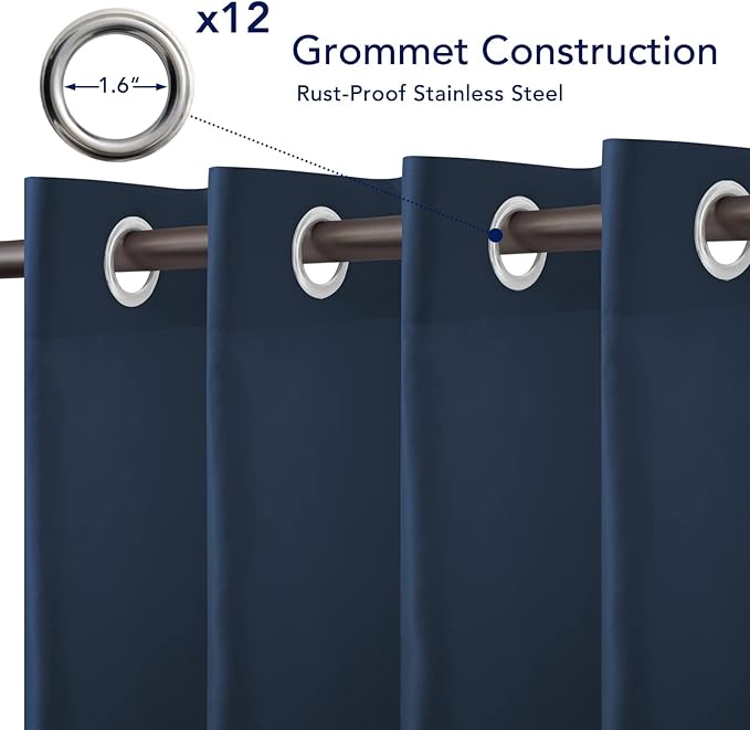 PureFit Outdoor Curtains for Patio Waterproof Weatherproof, UV Resistant Outside Curtains for Gazebo, Front Porch, Pergola, Sun Blocking Privacy Curtain, 100W x 120L inch, 1 Panel, Navy Blue