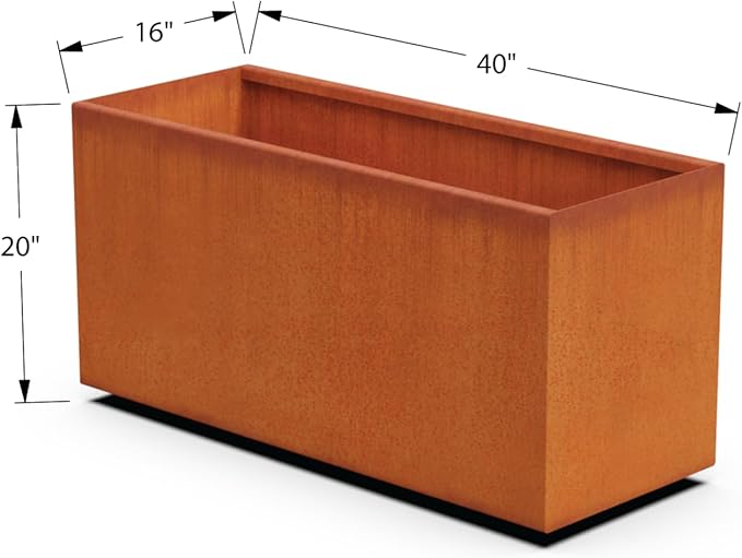 Plantercraft Large Rectangular Planters for Outdoor Plants - 40x16x20 Inch Corten Steel Planter Box | Extra Large Outdoor Planters for Patio & Garden | Heavy Duty Metal Planter, Fully Assembled