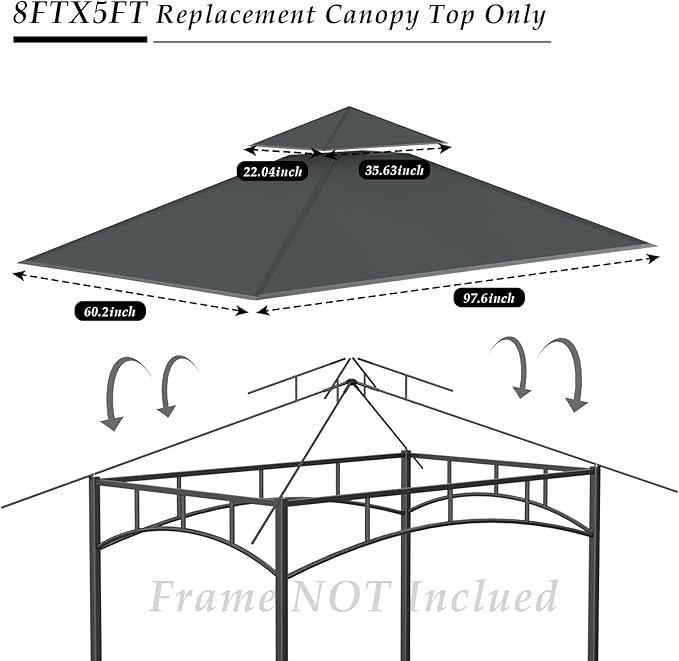 Grill Gazebo Replacement Top, 5 * 8 Outdoor BBQ Top Cover, Double Layer BBQ Gazebo Top Canopy for Model #L-GG001PST-F(Dark Gray)