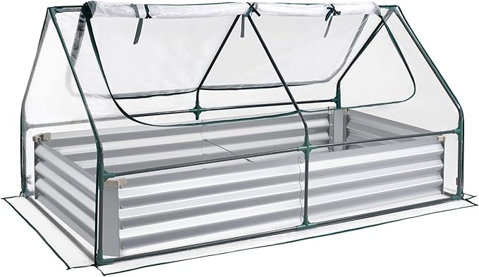 VEVOR 6x3x1FT Metal Raised Garden Bed with Greenhouse Cover, Outdoor Galvanized Planter Raised Beds for Gardening for Vegetables Flowers and Fruit