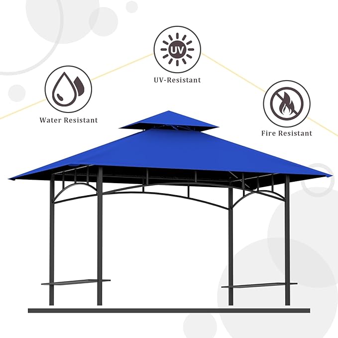 Grill Gazebo Replacement Canopy Top - 5'x8' Outdoor BBQ Tent Roof Cover Double Tiered Outdoor Grill Shelter Fit for Model L-GG001PST-F (Blue)