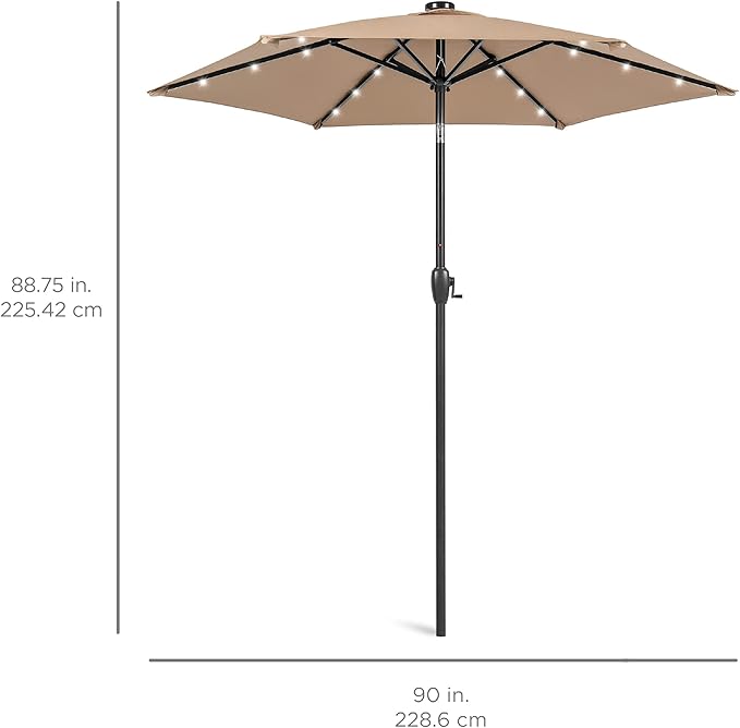 Best Choice Products 7.5ft Outdoor Solar Market Table Patio Umbrella for Deck, Pool w/Tilt, Crank, LED Lights - Tan