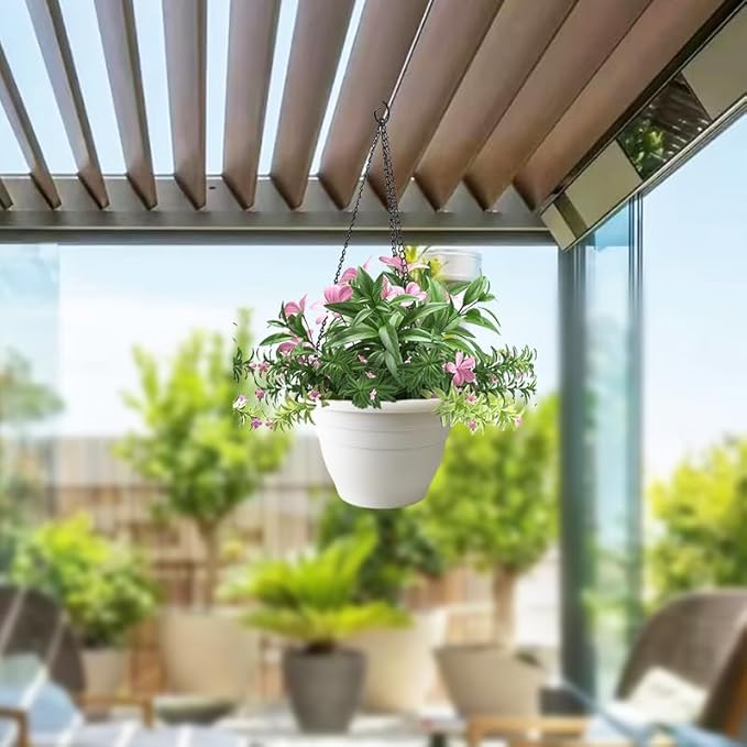 5 Pack 10 Inch Plant Pots for Indoor Outdoor,Plastic Floor Planters with Drainage Holes,Lightweight Flower Pots for Home,Patio & Garden(White)