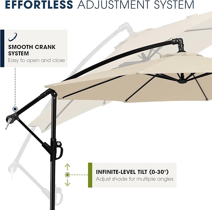 wikiwiki 10ft Patio Umbrella with Base Included, Outdoor Offset Cantilever Umbrella with Sandbag Base for Backyard, Garden and Pool, Easy to Tilt and Crank, Beige