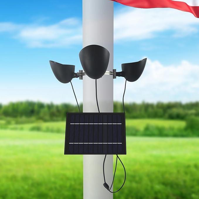 Solar Flag Pole Light 3 Super-Spotlights LEDs, Adjustable Metal Clamps Fits 2-6''Flag Poles, IP65 Waterproof Outdoor Solar Powered Flagpole Lights, 360 Degrees of Flag Illumination Flag Ground House