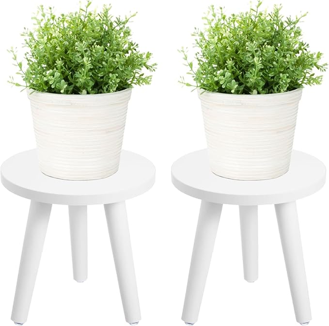 2PCS Samll Plant Stand Indoor/Outdoor for Plants,Wood White Planter Stands Holder Mid Century Pedestal Shelf,Sturdy Short Flower Rack Boho Short Plant Table 6.2"Tall Wooden Plants Stool for Garden