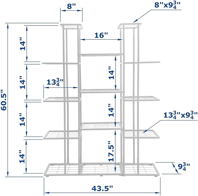 MTB Garden 5 Tier 14 Potted Metal Large Plant Stand for Indoor Outdoor Flower Pot Display Planter Shelf, White