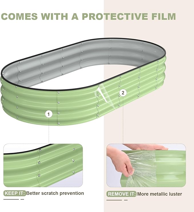 Raised Garden Bed, 6x3x1ft Galvanized Outdoor Planter Beds with Safety Edging and Gloves, Oval Metal Planter Box for Gardening Vegetables Flowers Herb-Green