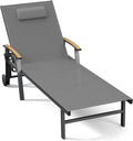 Ciokea Outdoor Lounge Chair with Pillow, 5-Position Aluminum Chaise Lounge with Wheels & Armrests, 400 lbs Heavy Duty Patio Pool Chair for Deck, Backyard, Beach & Poolside, Grey