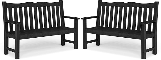 Stoog All-Weather Outdoor Benches Set of 2, Never Fade & Rust-Proof HIPS Plastic Garden Bench, 800lb Capacity, Used for Patio, Backyard, Porch, Black