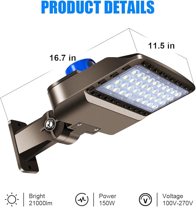 Juyace 3 Pack 150W LED Parking Lot Light Dusk to Dawn, 21000LM Super Bright Shoe Box Street Lights, IP65 Waterproof Commercial Area Flood Lighting for Yard Barn Wall Mount, 110-277V, 5000K Daylight