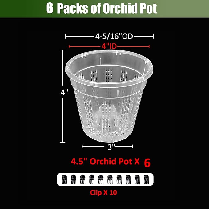 Orchid Pot, 6 Packs of 4.3" Orchid Pots with Holes, Orchid Pots for Repotting, Plastic Orchid Planter for Indoor Outdoor Plants (6 Packs, 4.3")