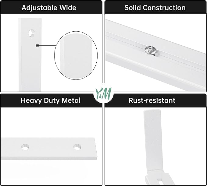 Y&M 6 Pack Adjustable Planter Brackets (6 to 12.5 in), Universal Window Box Brackets, Heavy Duty Iron Flower Box Wall Mounting Hooks for Balcony, Fences, Patio, and Garden - White