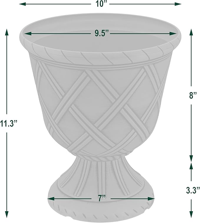 Arcadia Classic Decorative Garden Pot Planter for Indoor Plants, White, 10 x 11" Lattice Plastic Garden Urn