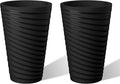 Kante 18 Inch Tall Planter Set of 2, Round Spiral Textured Flower Pots, Decorative Plant Pots for Outdoor Indoor Home Garden Patio (Black)