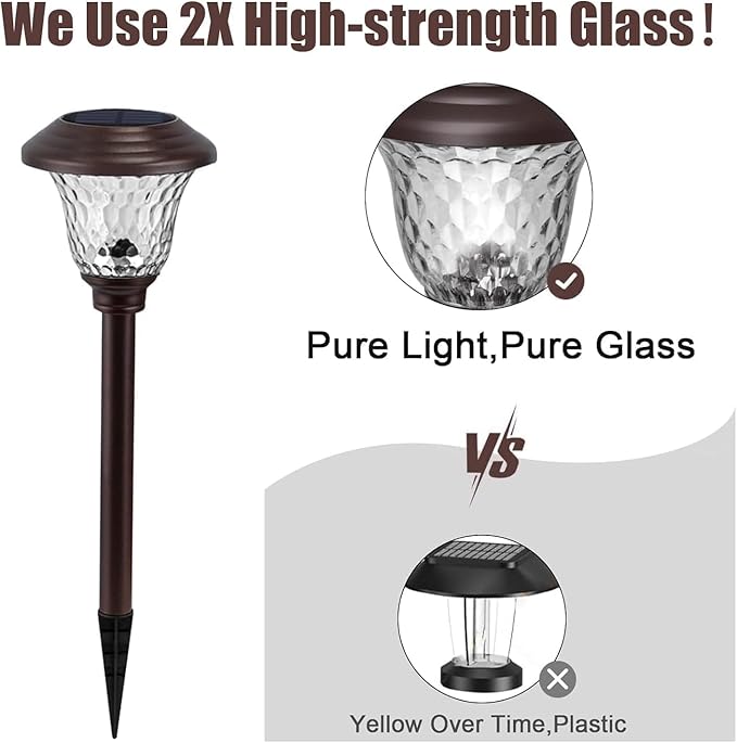 BEAU JARDIN 8 Pack Solar Pathway Lights Outdoor Solar Powered Waterproof Glass Christmas Gift High Lumen for Garden Landscape Path Yard Walkway Driveway White Color Changing Bronze