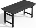 Ciokea HDPE Outdoor Dining Table with Umbrella Hole,66" Rectangle Patio Table for 6,All-Weather Outdoor Patio Furniture Set for Garden Backyard,Black