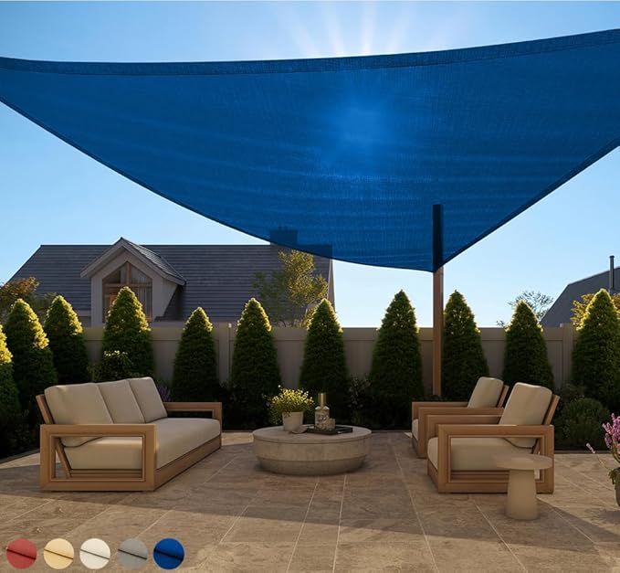 GORILLA GRIP Heavy Duty Sun Shade, UV Protection Fade Tear and Rust Resistant Rectangle Sunshade Canopy, Curved Edges Blocks Sunlight, Breathable Sail, Outdoor Patio, Lawn Garden, 16x16x16, Blue