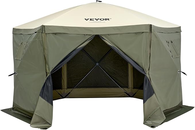 VEVOR 12x12ft Pop Up Gazebo Tent with Mosquito Netting, 6 Removable Wind Panels & 2 Mesh Windows, Outdoor Canopy Shelter for Patio, Army Green