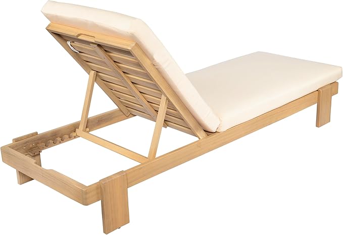 Christopher Knight Home Duska Acacia Wood Chaise Lounge Chair Set of 2, Patio Outdoor Chaise Lounge with Cushions, Adjustable Backrest Single Lounge Sofa, Garden Poolside Backyard Seating, Teak+Beige