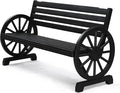 VINGLI Rustic Wooden Wheel Bench Outdoor Bench, Patio Bench Wagon Slatted Seat, Garden Benches for Outdoors 350lbs High Capacity, Weather Resistance (Black, 55in)