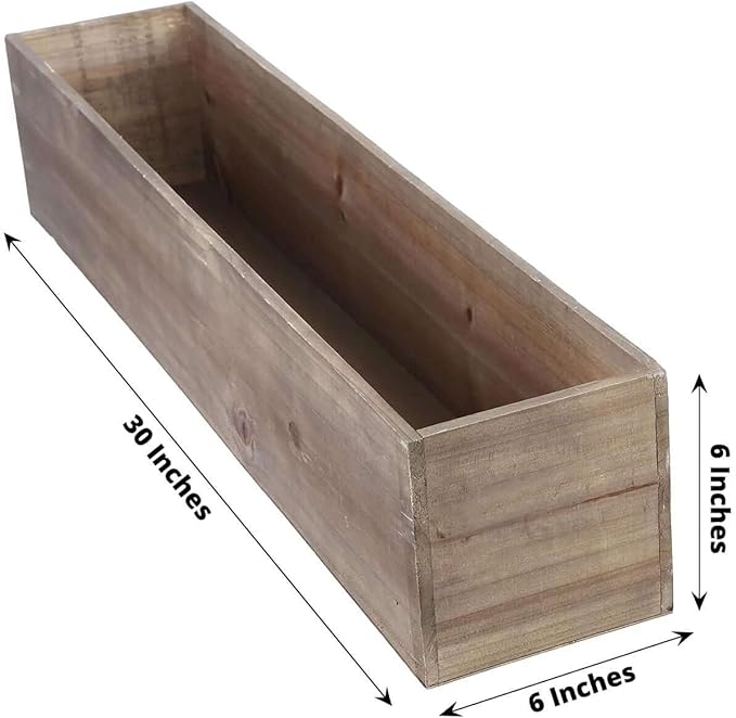 Efavormart 30"x6" Natural Wood Planter Box with Plastic Liner, DIY Rustic Rectangle Wooden Box for Succulents, Long Wedding Table Centerpieces and Farmhouse Party Decor