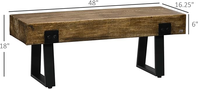 HOMCOM Garden Bench with Metal Legs, Rustic Wood Effect Concrete Entryway Bench, End of Bed Bench, Indoor Outdoor Use for Patio, Park, Porch and Lawn, Natural and Black