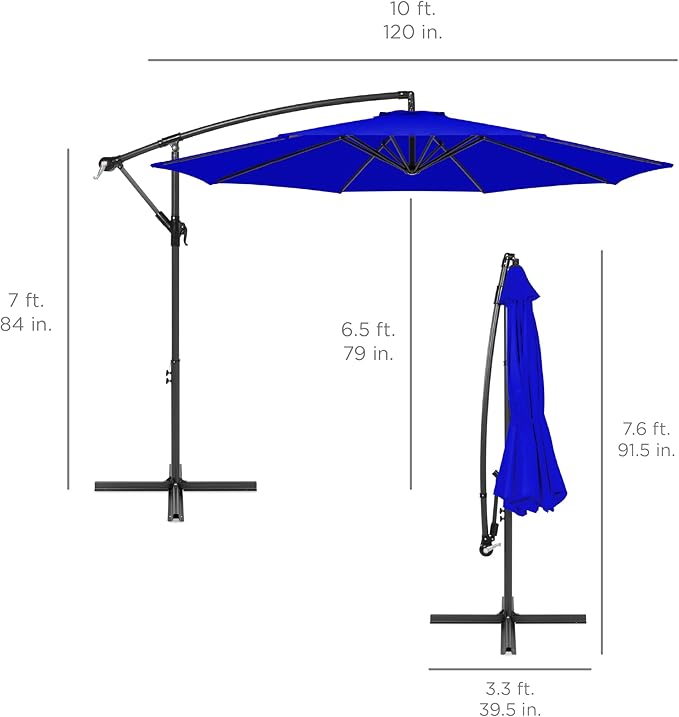 Best Choice Products 10ft Offset Cantilever Hanging Market Patio Umbrella, 8 Sturdy Ribs, Easy Adjustment - Resort Blue