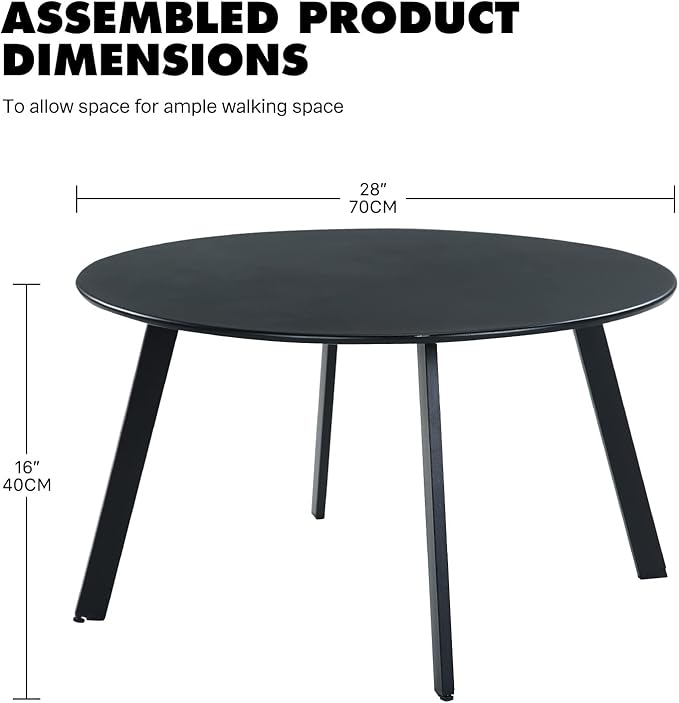 Grand Patio Round Steel Patio Coffee Table, Weather Resistant Outdoor Large Side Table, Black…