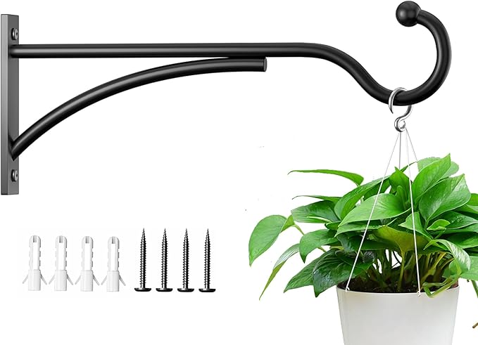11 Inch Heavy Duty Plant Hangers Outdoor, Metal Plant Brackets for Hanging Baskets, Plant Wall Hooks for Bird Feeders, Wind Chimes & Lanterns, Premium Metal Hooks Matte Black, 30lbs Capacity