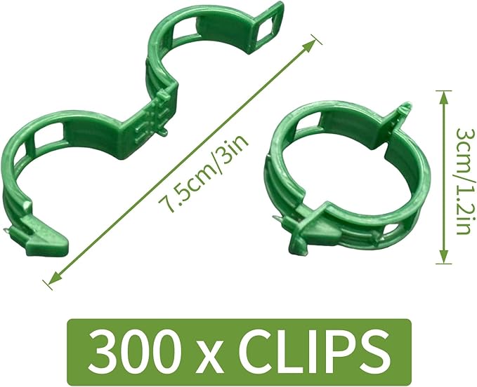 Piteno® 300Pcs Tomato Clips, Plastic Trellis Clips, Plant Support Clips, Grape Vine Tomato Vine Vegetables Plants Garden Support Clips to Grow Upright Makes Plants Healthier (Green)