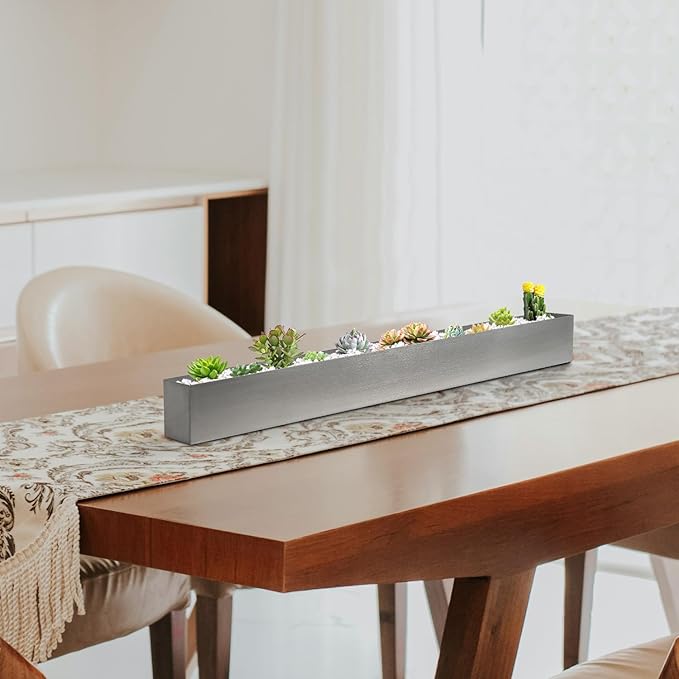 Trough Rectangle Planter Long Window Sill Planter Box Stainless Steel Window Planters Modern Succulent Planter Slivery 32 in Metal Windowsill Pot for Indoor Plants Herb Table Home Outdoor