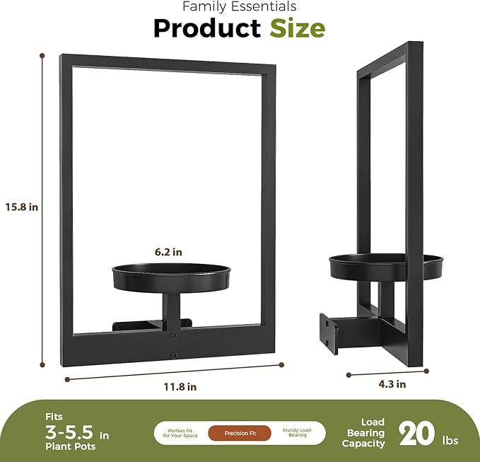 Bamworld Plant Stand Indoor Wall Decor Metal Plant Hanger Indoor Hanging Plant Holder Wall-Mounted Planters Outdoor Plant Rack Black 1 Pack (Patent Design)