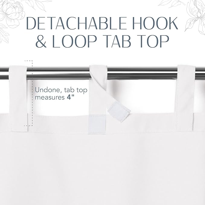 Elrene Home Fashions Matine Weatherproof Tab-Top Indoor/Outdoor Solid Color Curtain Panel for Porch, Pergola, Patio, Deck, 52”W x 95”L, White
