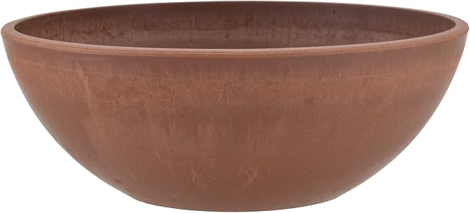 PSW Pot Collection M20TC 8-inch Plastic/Stone/Wood Composite Low Bowl Planter – No Drainage Hole (Drillable), Shallow Indoor/Outer Pot for Succulents, Bonsai, Fairy Gardens, Herbs, Terra Cotta Color
