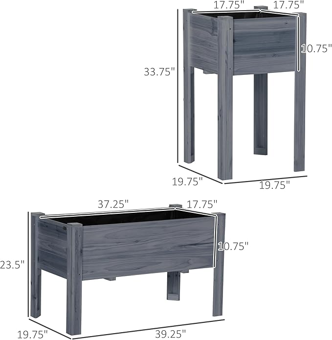 Outsunny Raised Garden Bed Set of 3, Wooden Elevated Planter Box with Legs and Bed Liner, for Backyard and Patio to Grow Vegetables, Herbs, and Flowers, Gray