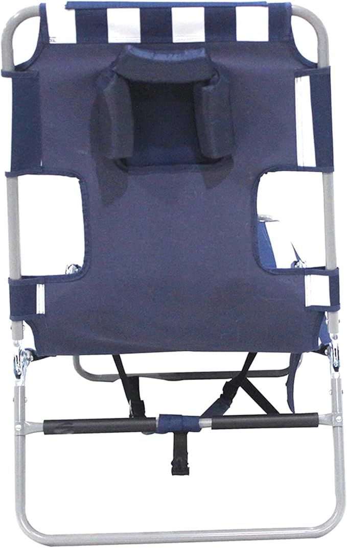 Ostrich the Backpack Chaise Lounge, Folding & Reclining Outdoor Beach Chaise Lounger Chair for Lawn, Pool, Patio, Garden, and Yard, Blue Stripe