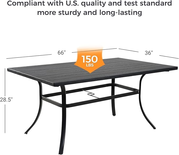Grand patio Outdoor Dining Set, 7-Piece Patio Table and Chairs Set, Metal Woven Wicker Fixed Patio Chairs with Thickened Cushions & 1 Rectangular Woodgrain Dining Table with Umbrella Hole (Natural)