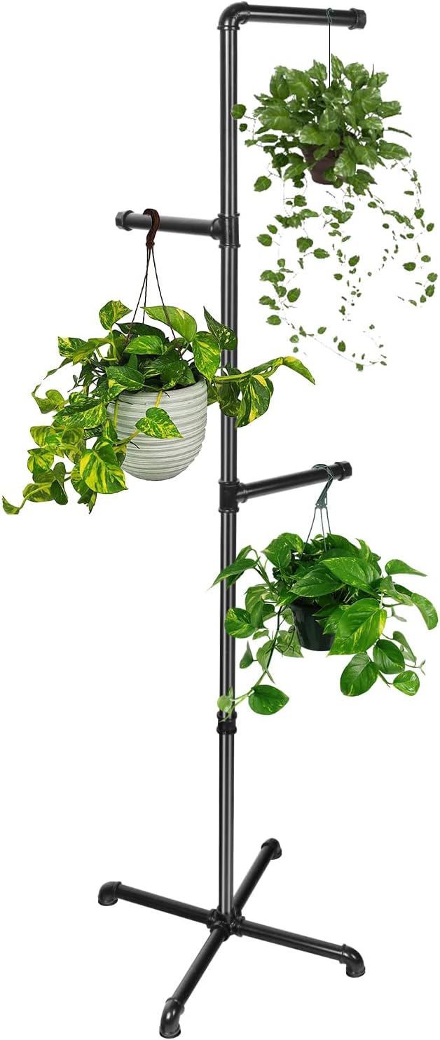 Hanging Plant Stand, Plant Hanger Indoor, Corner Hanging Plant Stand, Black Metal Holder for Bedroom, Living Room, Garden, Balcony