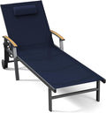 Ciokea Outdoor Lounge Chair with Pillow, 5-Position Aluminum Chaise Lounge with Wheels & Armrests, 400 lbs Heavy Duty Patio Pool Chair for Deck, Backyard, Beach & Poolside, Navy Blue