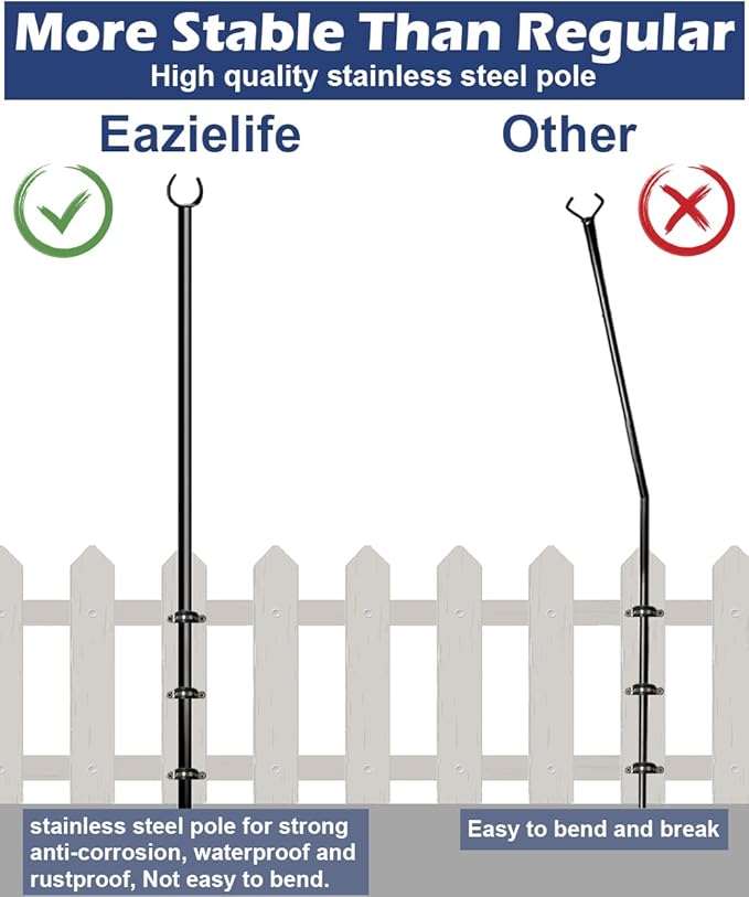 10FT String Light Poles for Outdoor, Heavy Duty Metal Lighting Stand Pole for Deck Fence Railing Backyard Patio Holiday Wedding Party Decorations 2 Pack