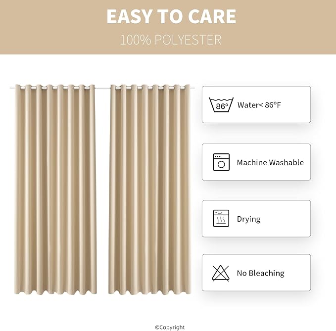 DIVA EN CAMINO DEC Waterproof Outdoor Curtain W105 x L84 - Grommet Top Sunlight Blocking Window Treatment Drapes Blackout Curtains for Home Bedroom Living Room Outdoor Patio Porch (Beige, 2 Panels)