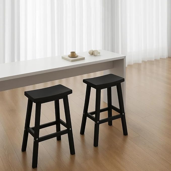 Bar Stools Outdoor Set of 4, Waterproof Modern Durable Resin Saddle Seat,Counter Stool Sturdy Modern Stylish, All-Weather Barstools for Patio, Balcony, or Kitchen Counter(24'')
