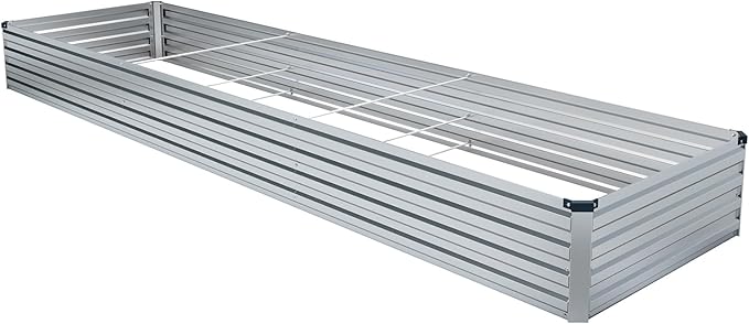 2 Pack 12x2x1FT Galvanized Raised Garden Bed Kit, Outdoor Metal Planter Box for Vegetables, Bottomless Rectangular Gardening Bed with Support Rods, Tool-Free Assembly, Silver