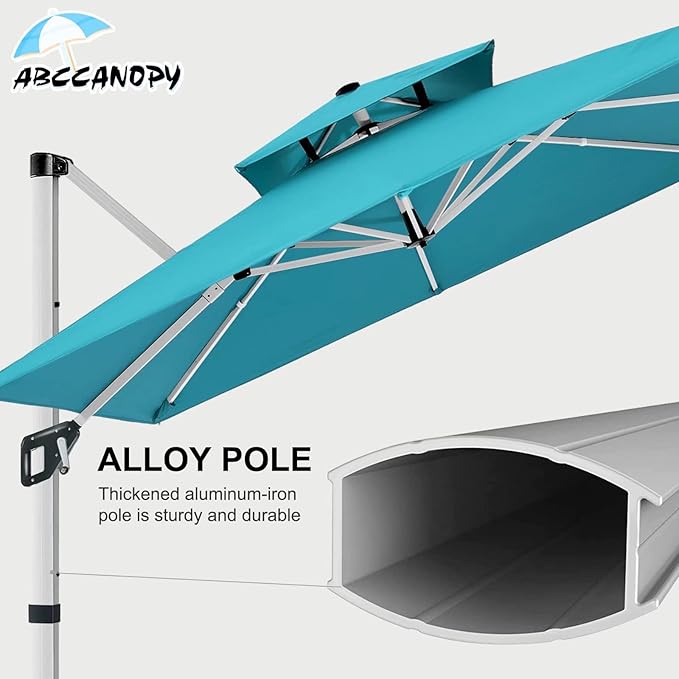 ABCCANOPY Patio Umbrella Cantilever Double Top Outdoor Offset Umbrella with 360° Rotation