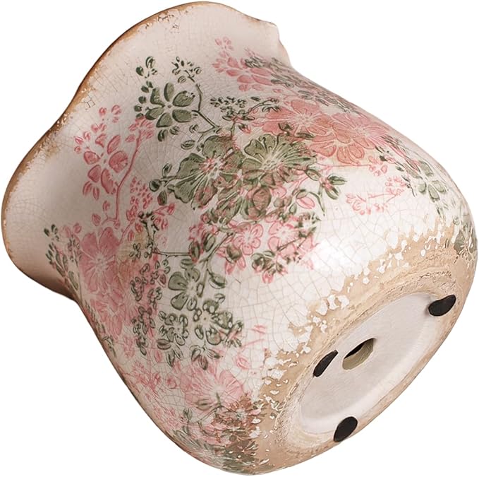 Ceramic Pots for Plants, Vintage Plant Pot with Drainage Hole, 6.11in. Planter for Indoor Plants, Crackle Glaze Finish Flower Pot, Perfect Tuscan Ceramic Planter for Gardening, Pastel Meadow